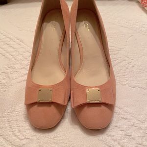 Cole Haan Suede heels in Pink. Bow detail on toe. Size 9 1/2 Medium. Never worn.